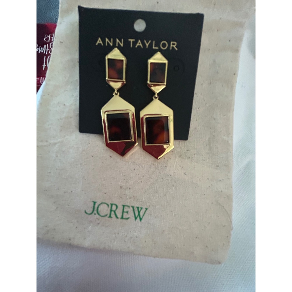 Ann Taylor Gold Tone Tortoiseshell Geometric‎ Double Drop Earrings 5547881